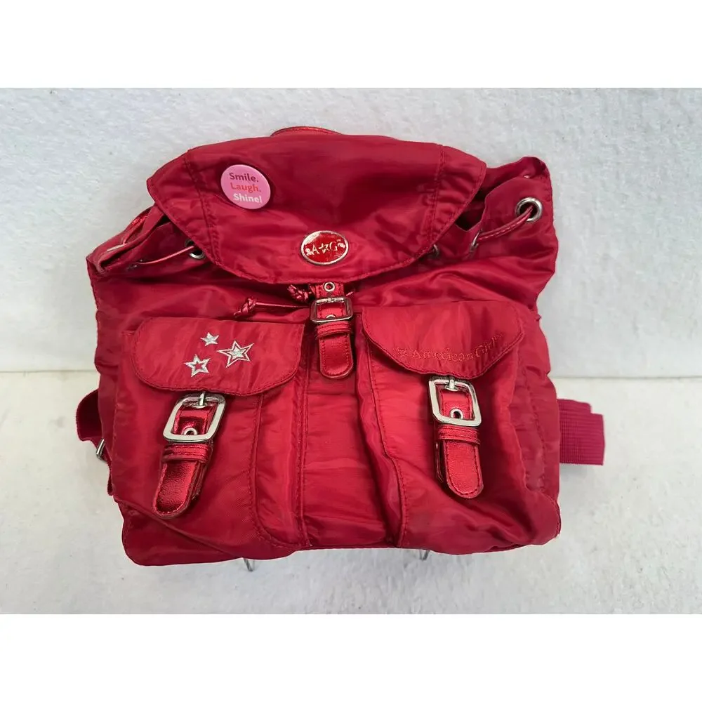 American Girl Branded Mini Red Nylon Backpack Silver Star Embroidery Kidcore Y2K